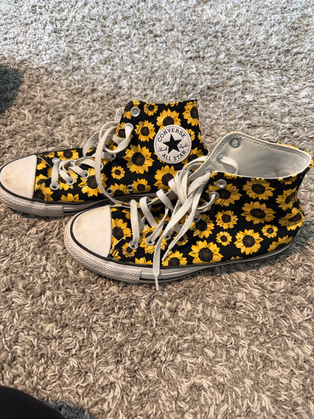 Converse All Star High Top Sneakers in Black and Yellow Sunflower Print